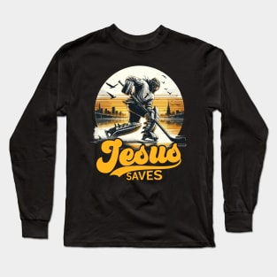 Hockey Jesus Saves Vintage Long Sleeve T-Shirt